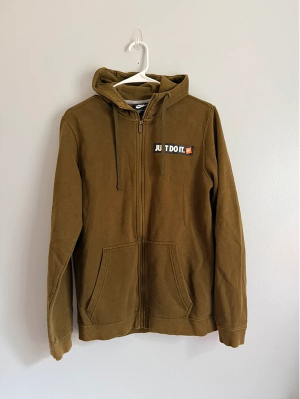 Nike Just Do It Full Zip Hoodie Olive Brown Size S